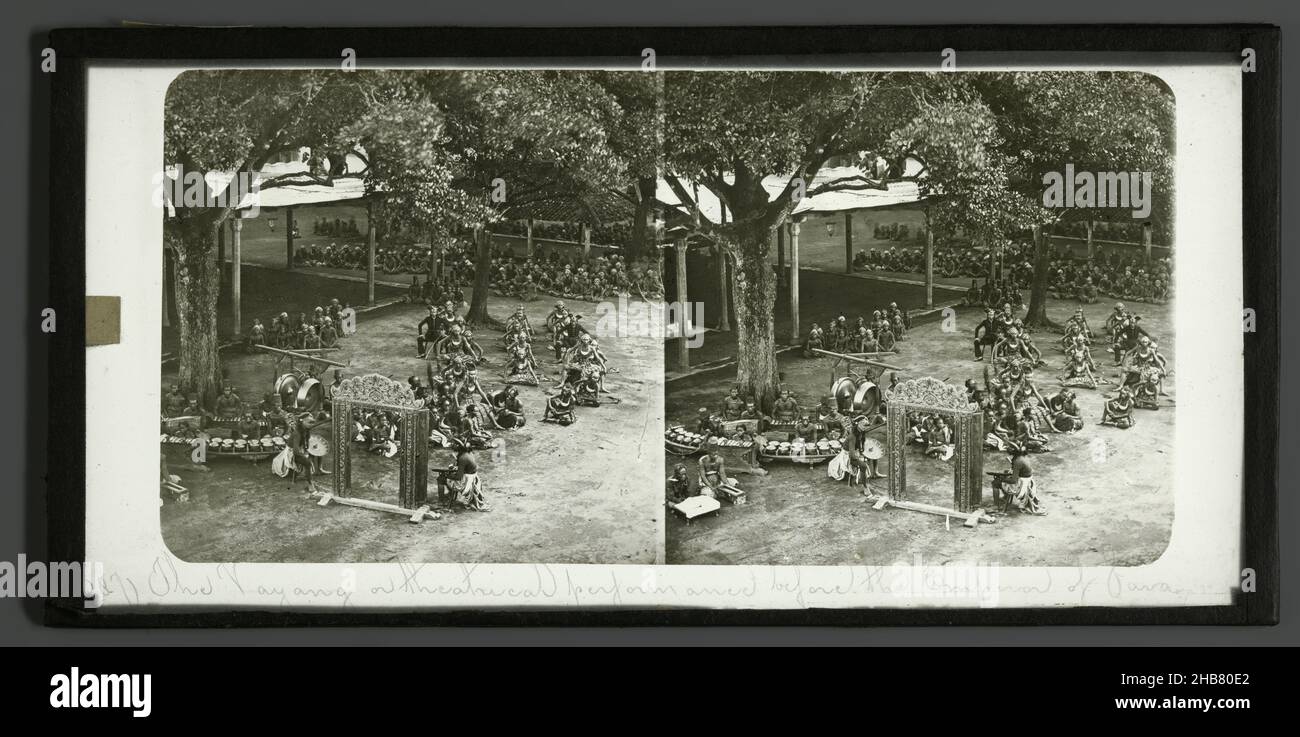 Vayang performance in Java, The Vayang or theatrical performance before the Emperor of Java (title on object), Woodbury & Page (possibly), Java, 1857 - 1864, glass, slide, height 85 mm × width 171 mm Stock Photo