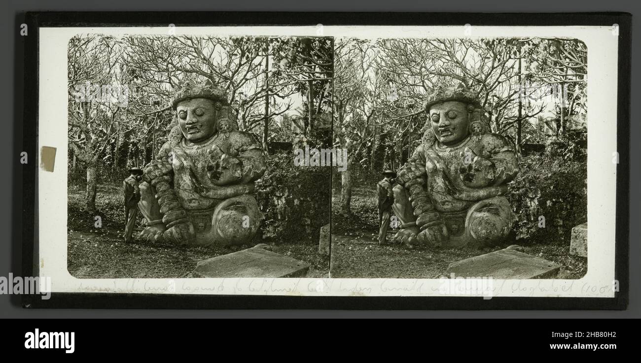 Statue in a forest in Asia, anonymous, Azië, 1860 - 1890, glass, slide, height 83 mm × width 171 mm Stock Photo
