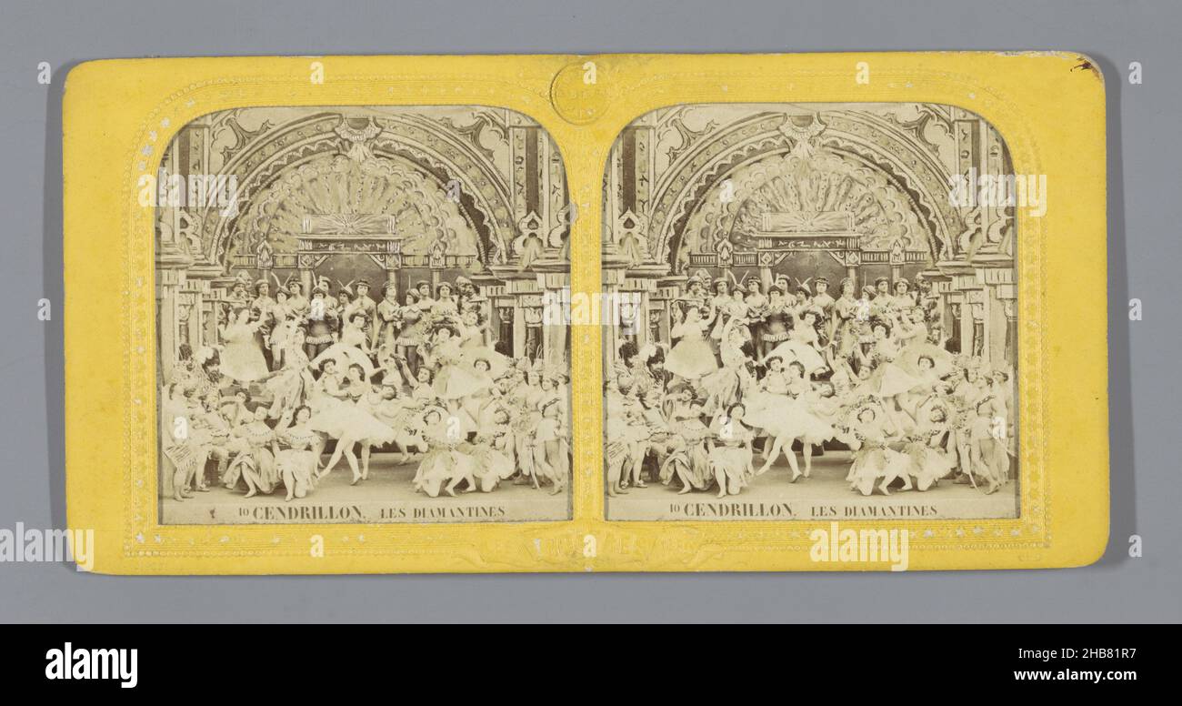 Scene from Cinderella, Les diamantines (title on object), Cendrillon (series title on object), Les theatres de Paris (series title on object), Charles Dauvois (mentioned on object), publisher: Adolphe Block (mentioned on object), Paris, 1867, photographic support, paper, albumen print, cutting, perforating, height 88 mm × width 178 mm Stock Photo