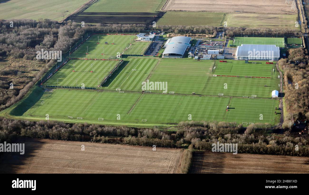 aerial view of Manchester United's training ground at Carrington, Manchester Stock Photo