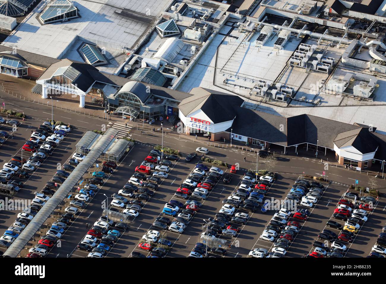 aerial view of Handforth Dean Retail Park, near Wilmslow, Manchester Stock Photo