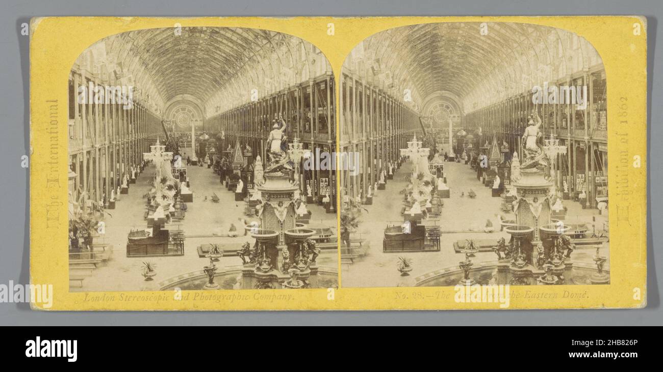 Interior of the Palace of Art and Industry at the 1862 World's Fair, as seen from the east side, The Nave, from the Eastern Dome (title on object), The International Exhibition of 1862 (series title on object), William England, publisher: The London Stereoscopic and Photographic Company (mentioned on object), London, 1862, cardboard, paper, albumen print, height 84 mm × width 175 mm Stock Photo