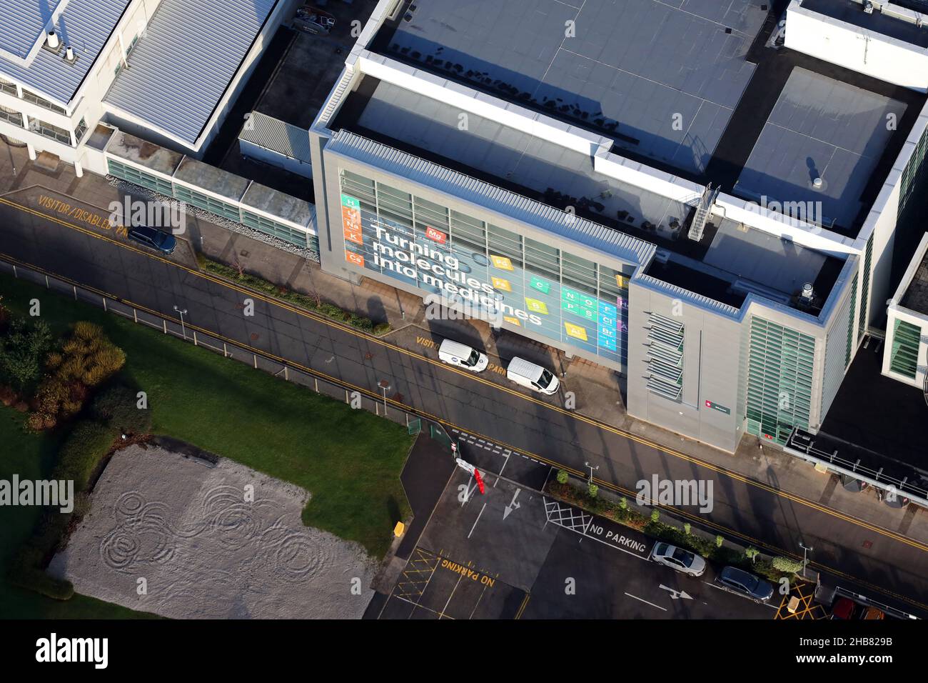 aerial view of AstraZeneca Etherow, near Macclesfield, Cheshire Stock Photo