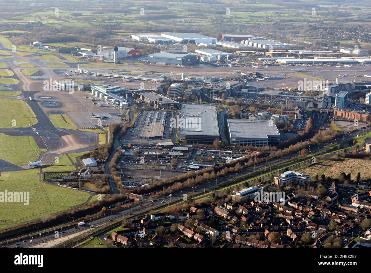 aerial view of Manchester International Airport Stock Photo
