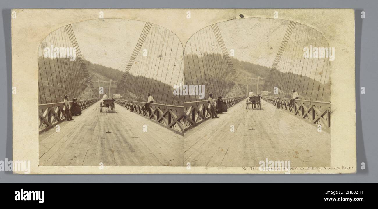 Roadway of the Queenston-Lewiston suspension bridge over the Niagara River, Lewiston Suspension Bridge, Niagara River (title on object), The Lewiston Suspension Bridge, Niagara River, U.S. View of the Roadway and Upper Side. (title on object), United States of America (series title on object), William England (attributed to), publisher: The London Stereoscopic Company (attributed to), Queenston-Lewiston Bridge, publisher: London, 1859, cardboard, paper, albumen print, height 83 mm × width 172 mm Stock Photo