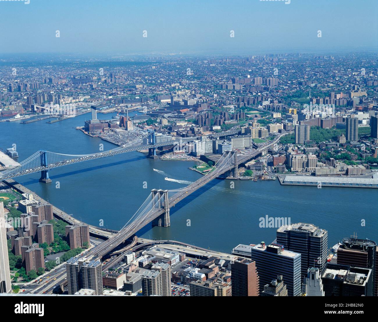 United States. New York City. High viewpoint of East River bridges. Stock Photo