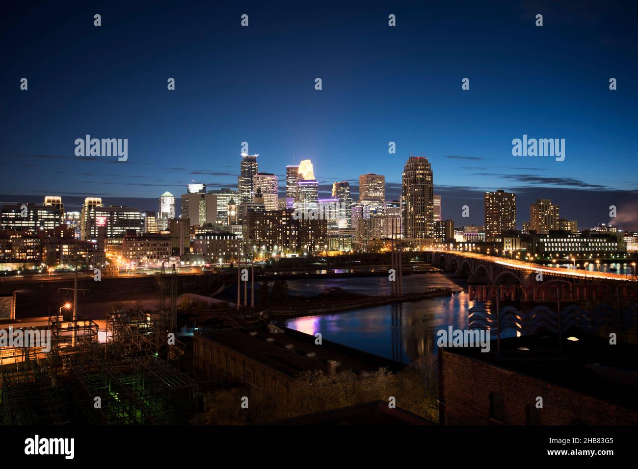 Minneapolis skyline view at Twilight. Minnesota Stock Photo