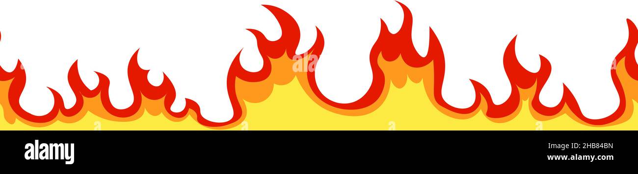 Seamless fire flame. Cartoon orange bonfire effect. Vector template Stock Vector