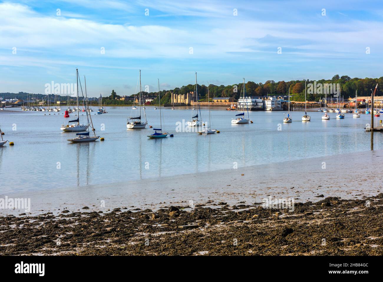 Upnor near Rochester & the Medway Estuary in Kent, England. Upnor castle can be seen in the distance Stock Photo