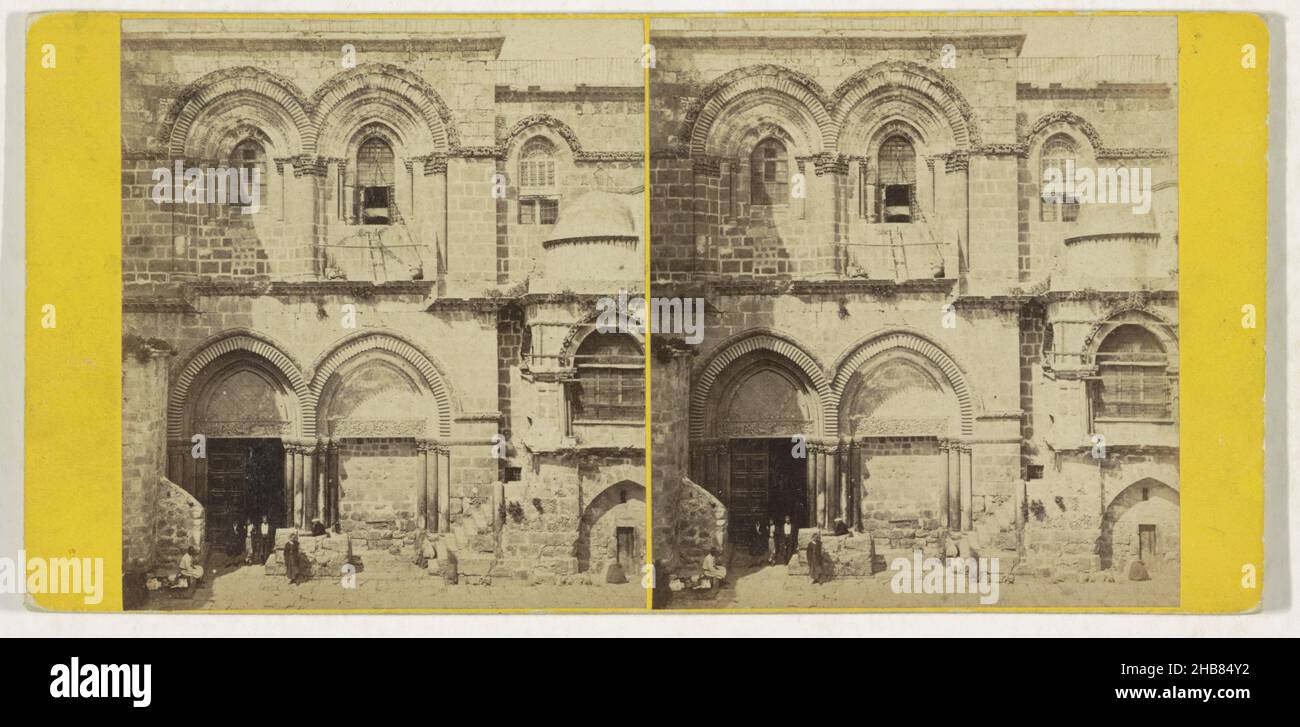 Entrance to the Church of the Holy Sepulchre in Jerusalem, Jerusalem. - The Church of the Holy Sepulchre, Jérusalem. - Église du St. Sépulchre (title on object), Good's Eastern Series (series title on object), anonymous, publisher: Frank Mason Good (mentioned on object), Heilig Grafkerk, publisher: London, 1860 - 1880, cardboard, paper, albumen print, height 82 mm × width 170 mm Stock Photo