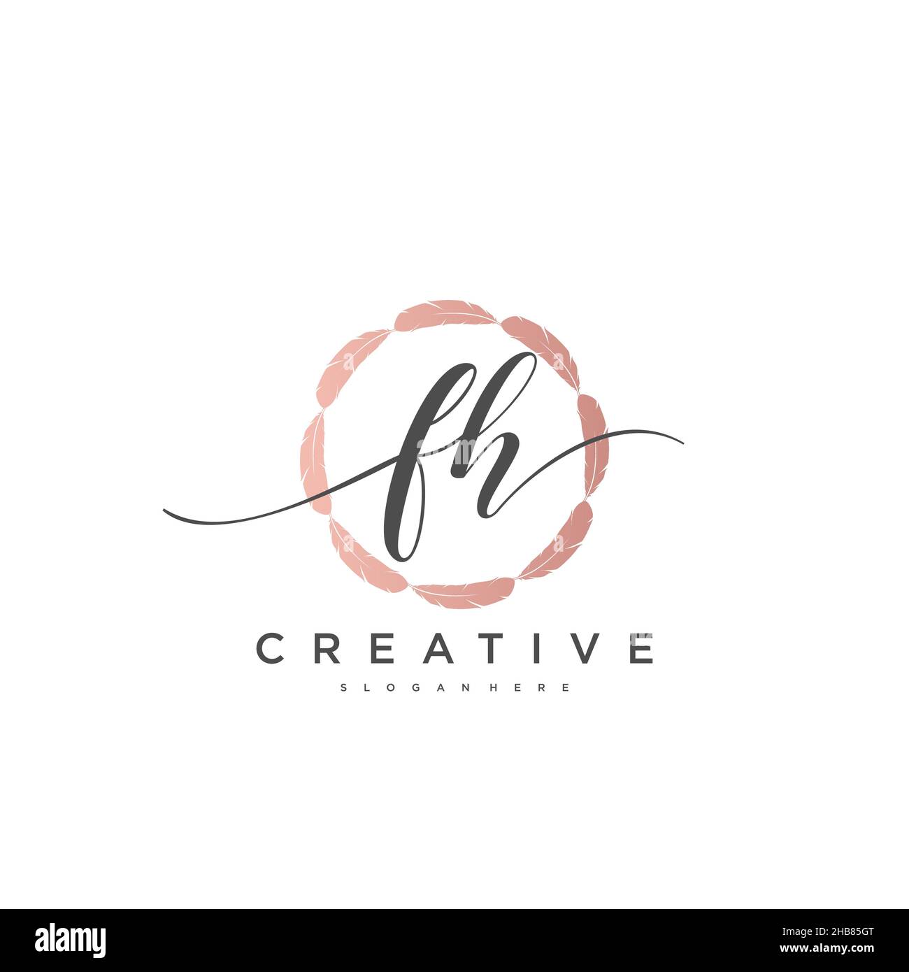 FH Initial Letter handwriting logo hand drawn template vector, logo for beauty, cosmetics, wedding, fashion and business art Stock Vector