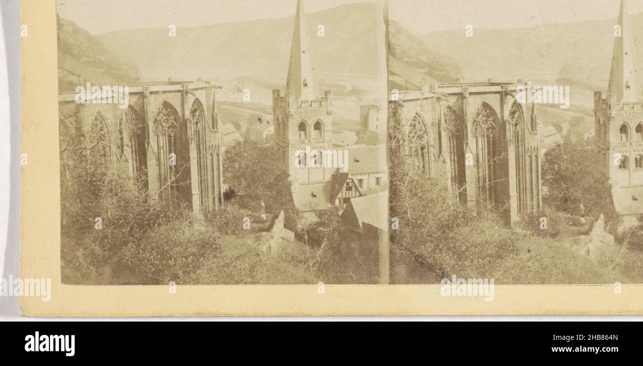 Ruins of the Werner Chapel and St. Peter's Church in Bacharach, Germany, La Chapelle et l'Eglise, à Bacharach (title on object), Bords du Rhin (series title on object), anonymous, Bacharach, 1861 - 1870, cardboard, paper, albumen print, height 86 mm × width 172 mm Stock Photo