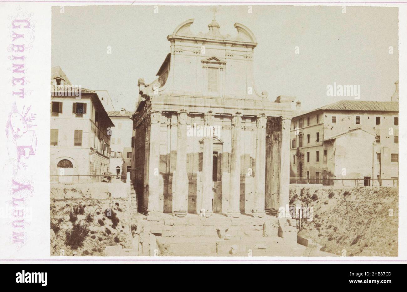 View of the temple of Antonina and Faustus on the Forum Romanum in Rome, anonymous, Forum Romanum, 1850 - 1900, cardboard, albumen print, height 106 mm × width 167 mm Stock Photo