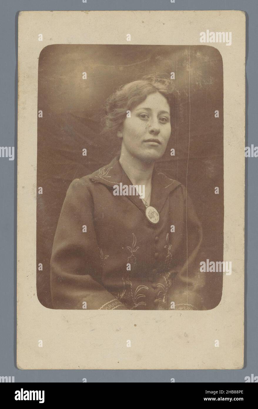 Portrait of an unknown woman, anonymous, c. 1900 - before 1907, photographic support, height 102 mm × width 71 mm Stock Photo