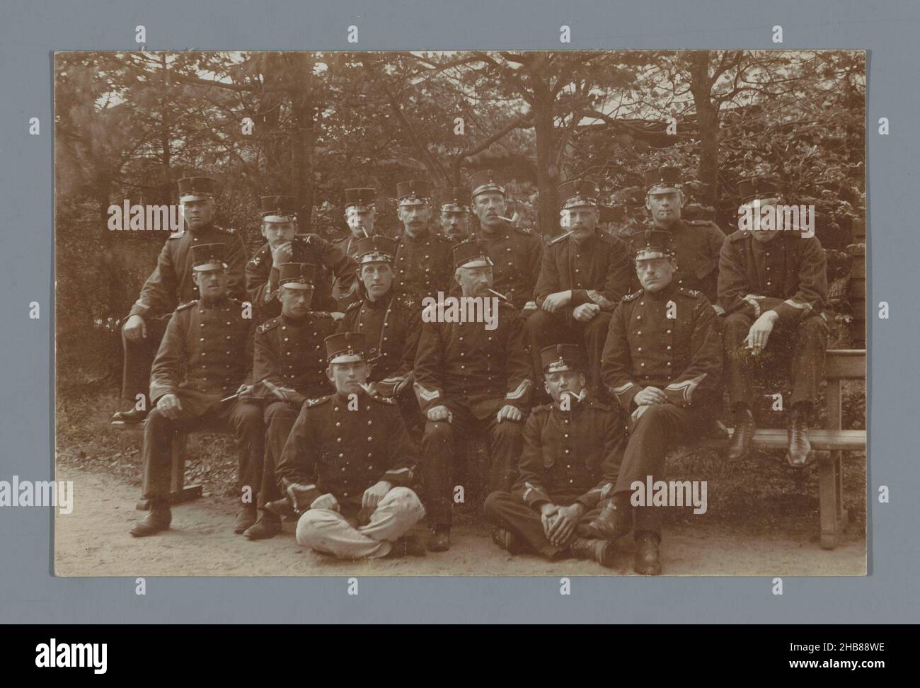Group portrait of non-commissioned officers in uniform, anonymous, Netherlands, in or after 8-May-1911 - in or before 24-May-1912, photographic support, gelatin silver print, height 90 mm × width 138 mm Stock Photo