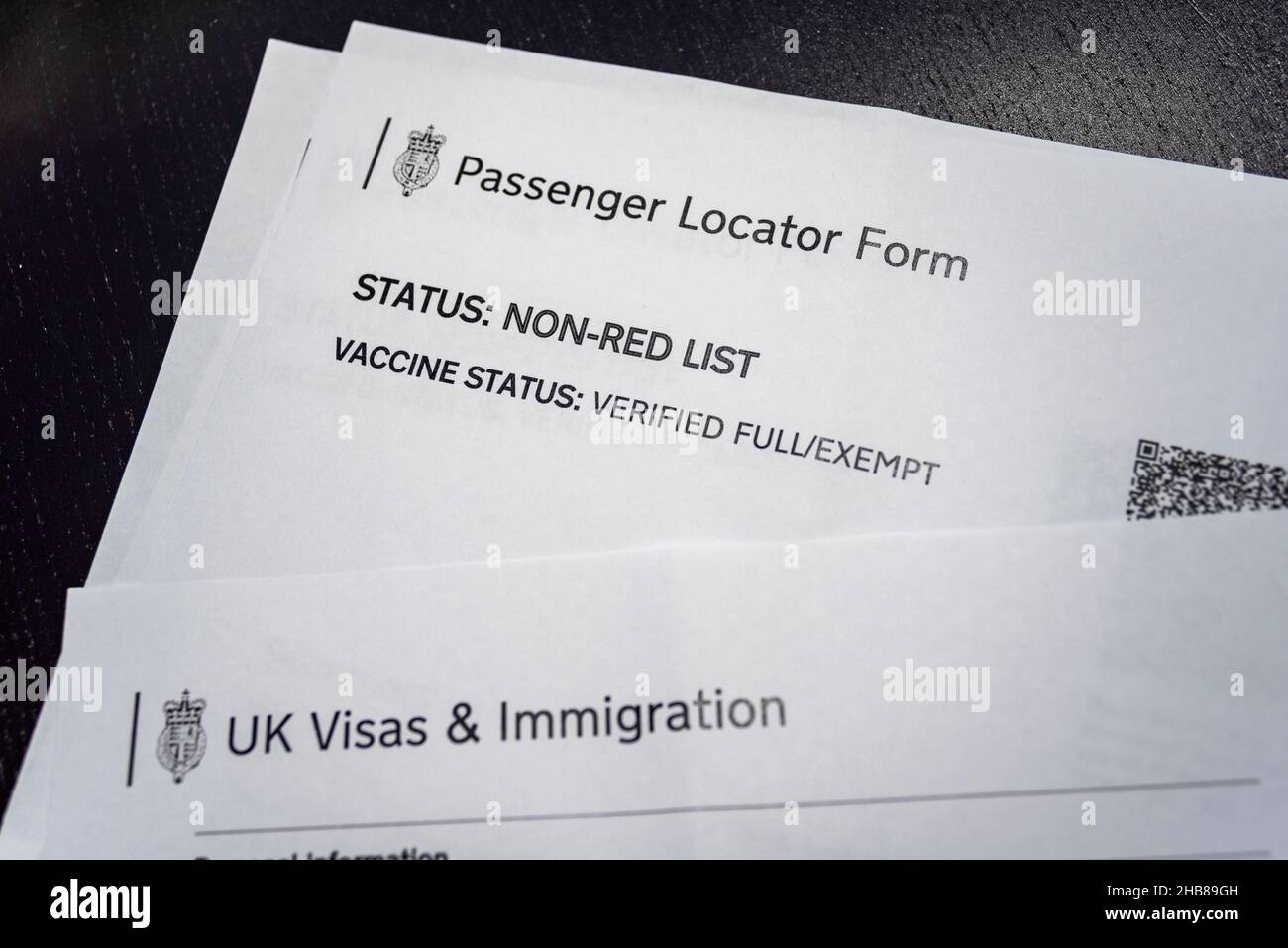 Authentic UK passenger locator form for a non-red list country Stock Photo