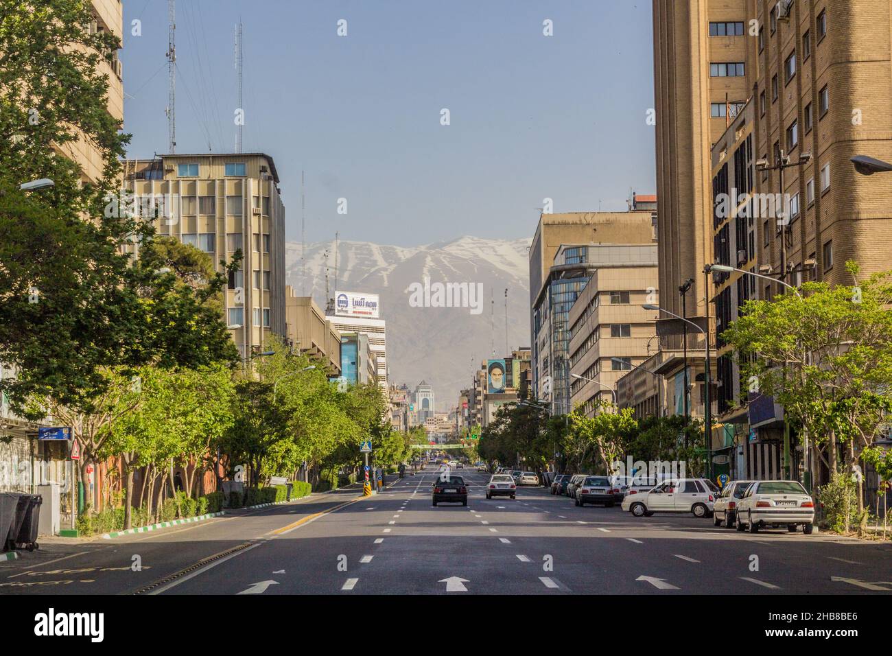 TEHRAN, IRAN - APRIL 2, 2018: Road in Tehran is empty because the end of Nowruz celebrations. Stock Photo