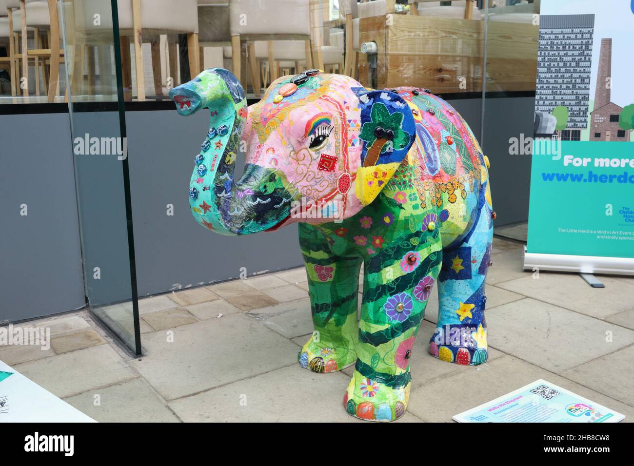 Elephant sculptures in Sheffield winter garden as part of a trail, Sheffield city centre England