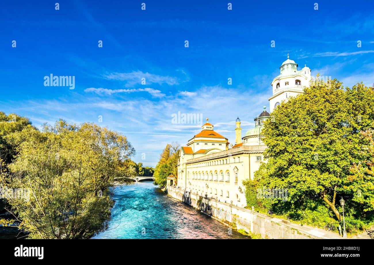 Public bath Muellersches Volksbad at the river Isar, Munich, Germany