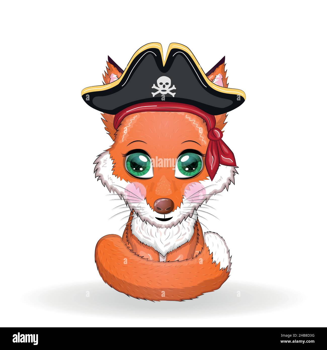 Fox pirate, cartoon character of the game, wild animal in a bandana and a cocked hat with a skull, with an eye patch. Character with bright eyes Isola Stock Vector Image & Fox pirate, cartoon character of the game, wild animal in a bandana and a cocked hat with a skull, with an eye patch. Character with bright eyes Isola Stock Vector Image &