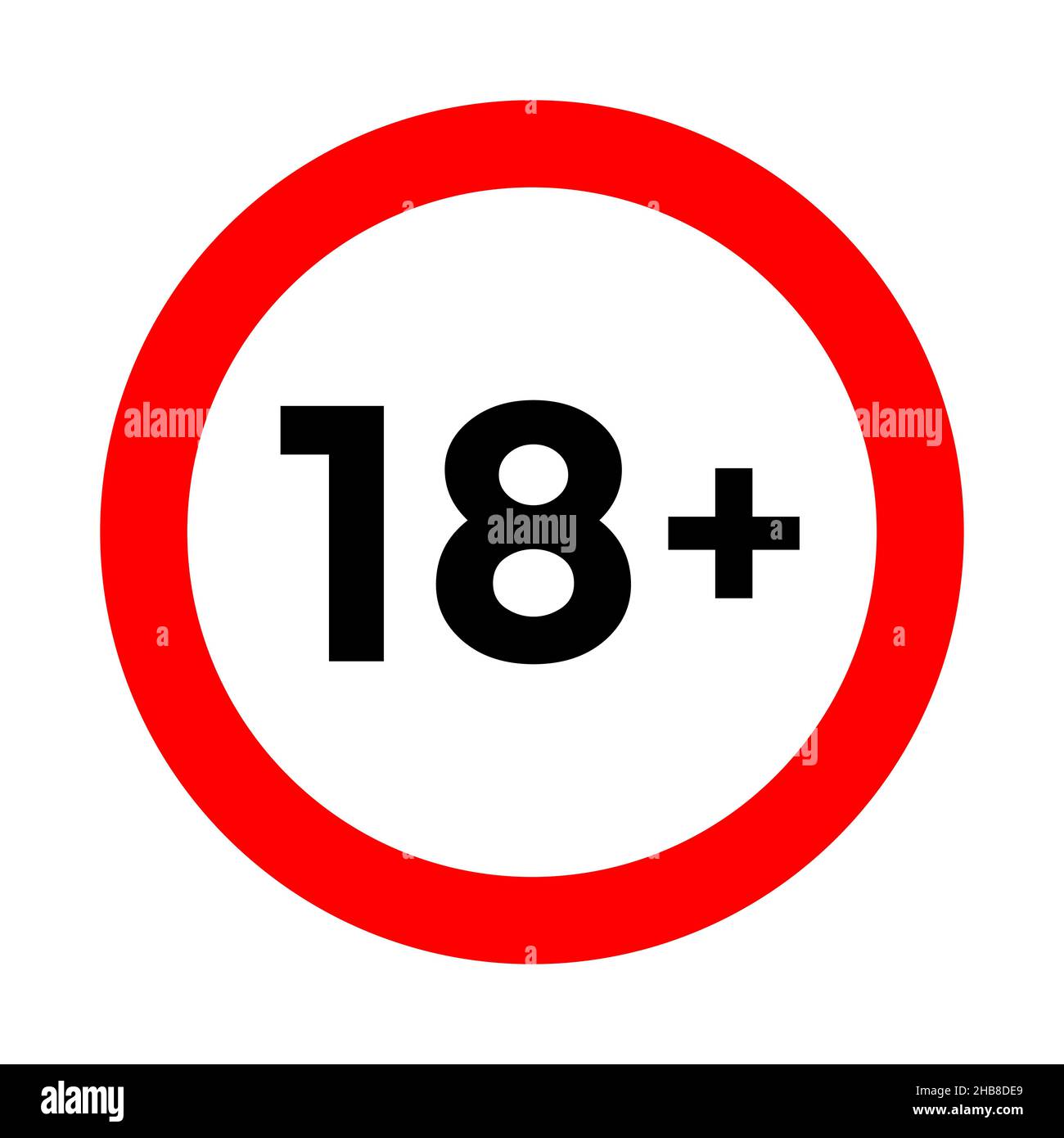18 plus red oval sign, isolated on white background. Under eighteen age restriction symbol, vector template. Stock Vector