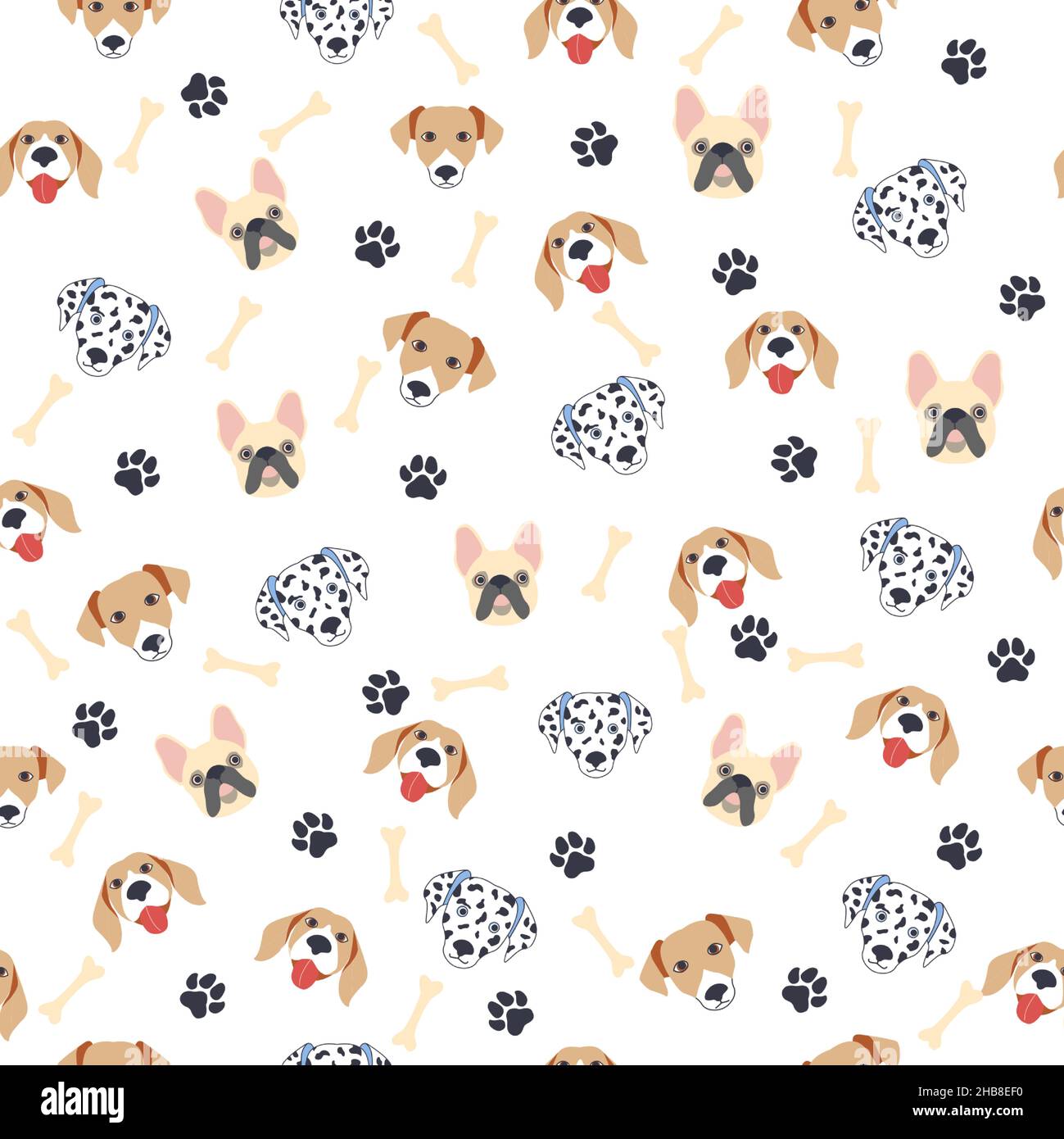 Seamless patterns with cute cartoon dogs muzzles. Dalmatian, Terrier ...