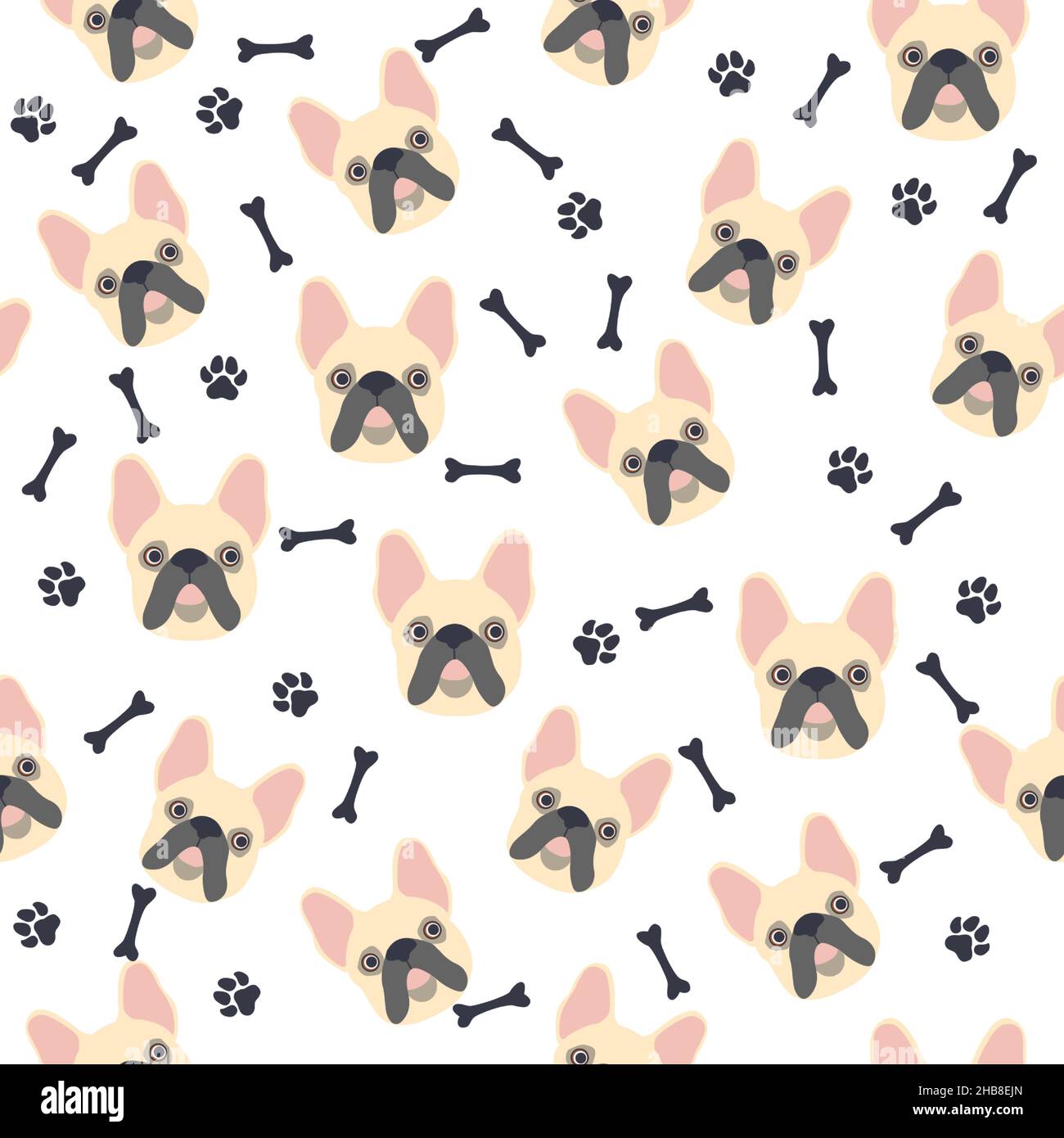 Pug or bulldog. Seamless pattern with cute cartoon dogs bulldog or pug ...