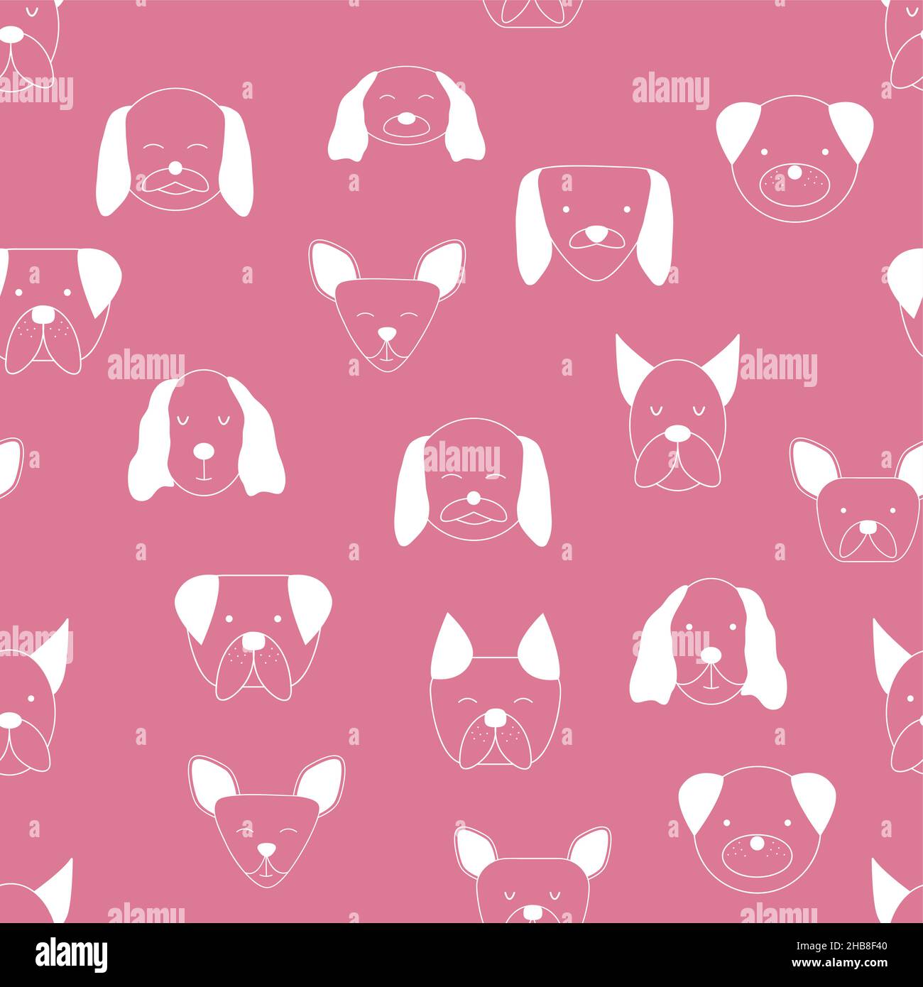 Seamless baby pattern with dog animal muzzles. Monochrome on a colored background. Creative childish background. Perfect for kids design, fabric, pack Stock Vector