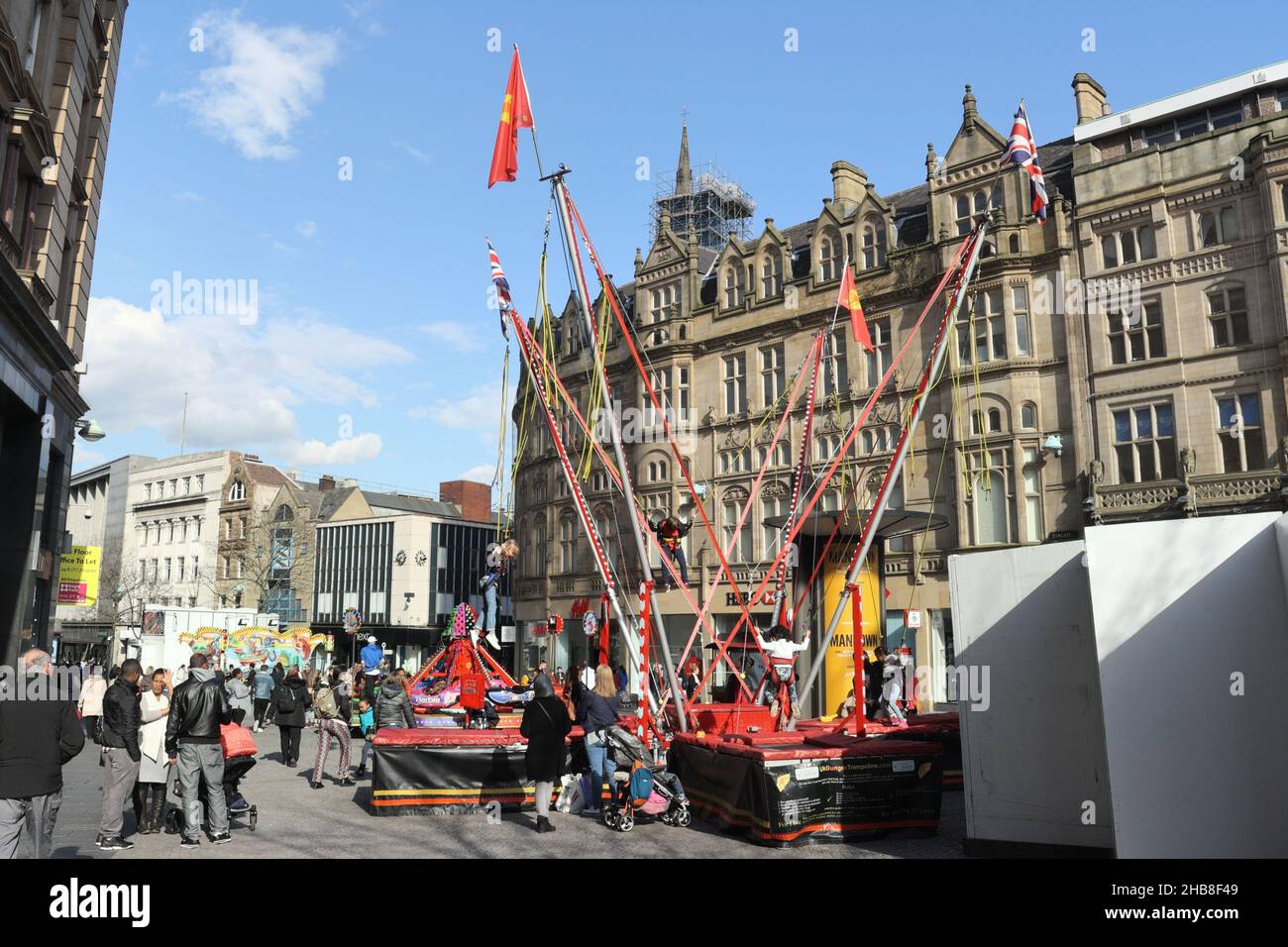 Fun fair on Fargate in Sheffield city centre, England UK Stock Photo