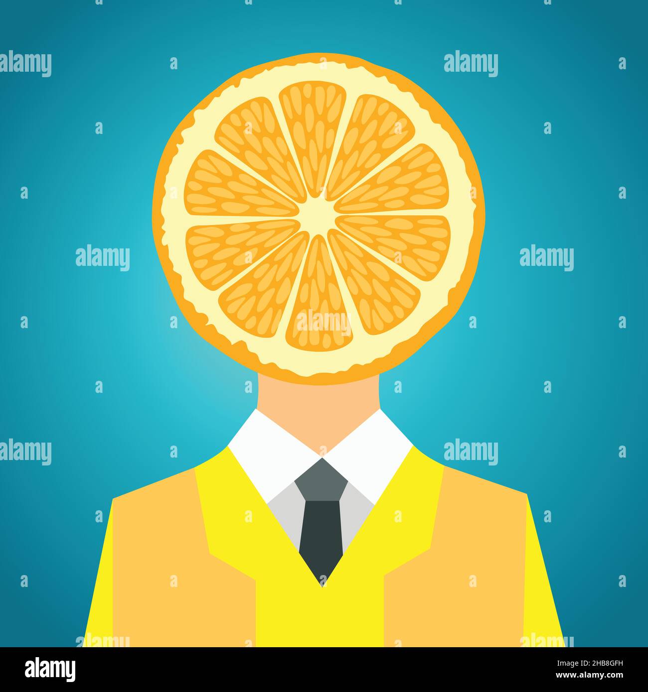 Man with an orange slice instead of head Stock Vector