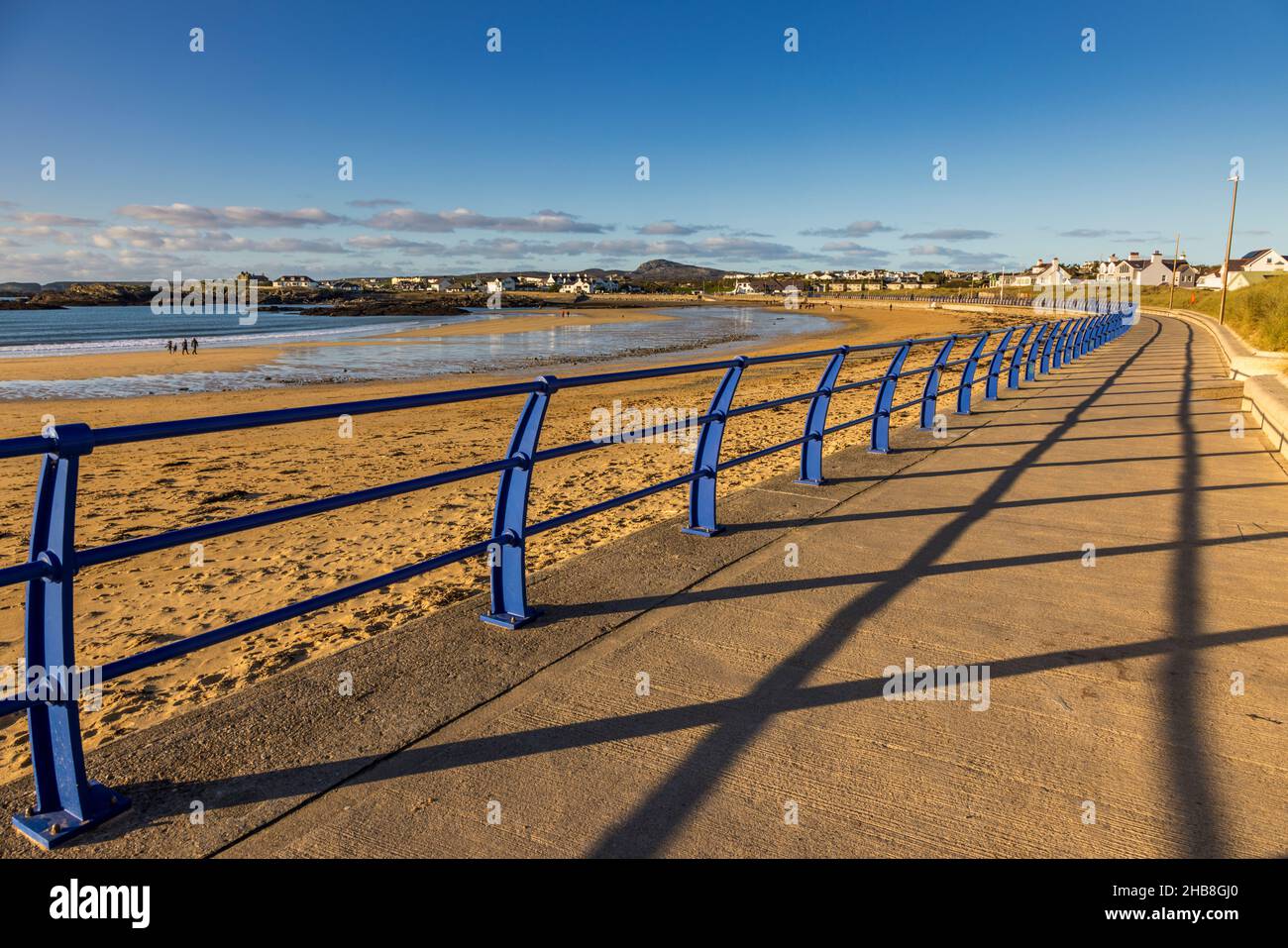 The promenade railings of Trearddur Bay on the Wales Coast Path, Holy Island, Isle of Anglesey, North Wales Stock Photo