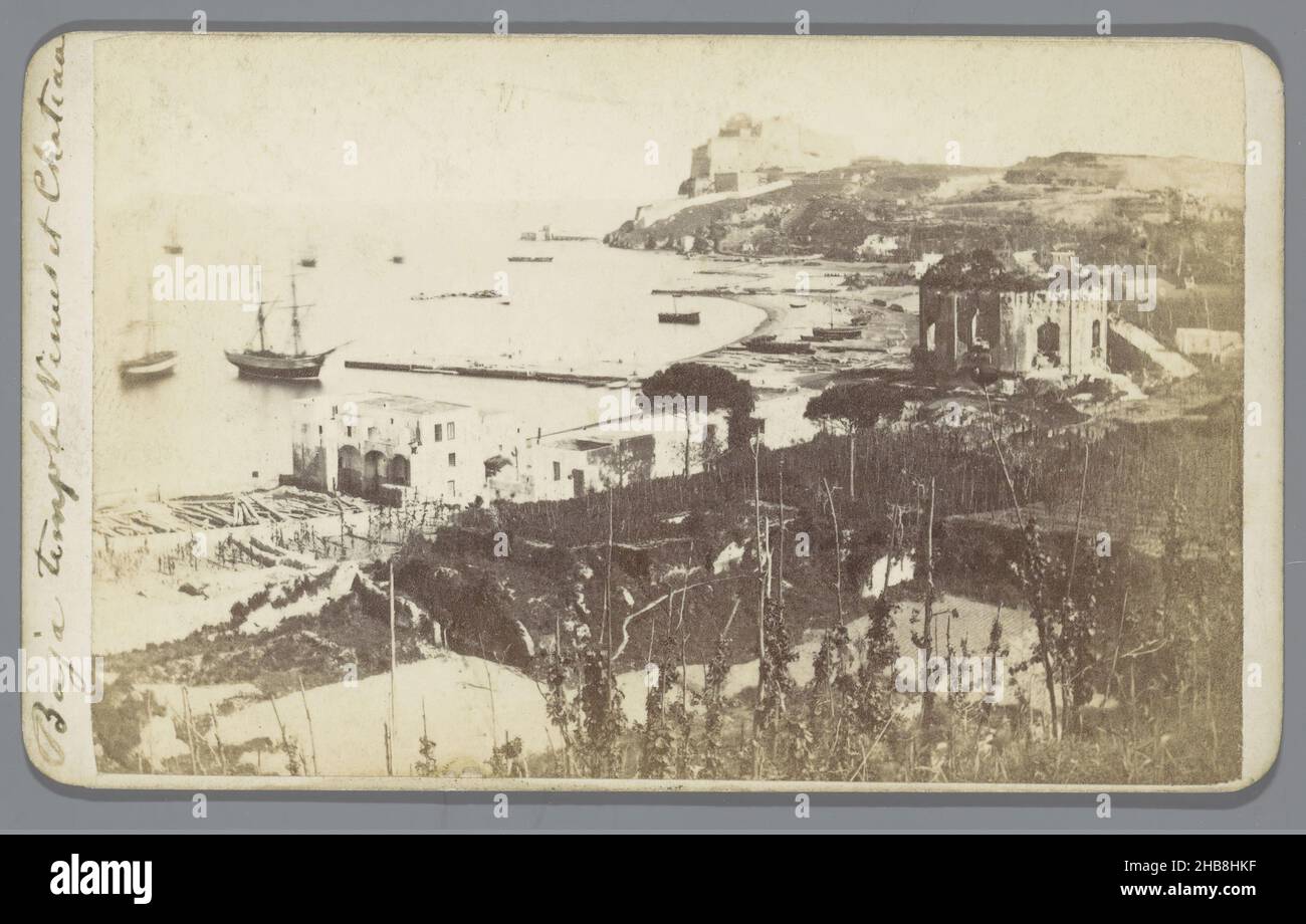 Ruins of the thermal baths of Venus and the Castello Aragonese, Baia, Baja temple Venus et Chateau (title on object), anonymous, Baia, 1855 - 1885, cardboard, paper, albumen print, height 63 mm × width 105 mm Stock Photo
