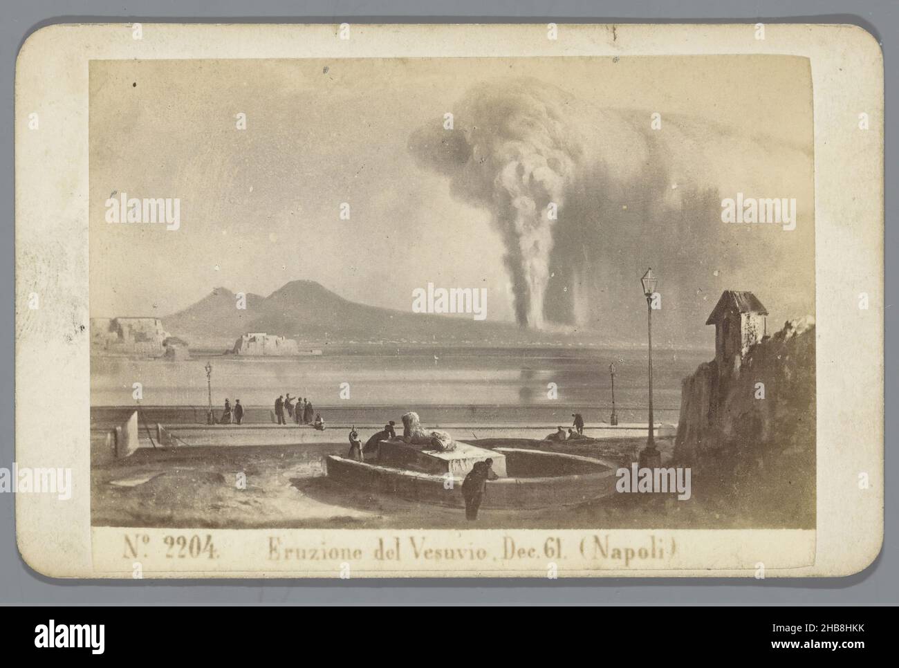 Photoreproduction of a painting of the eruption of Vesuvius in 1861, Eruzione del Vesuvio. Dec. 61 (Napoli) (title on object), Giorgio Sommer (attributed to), after: anonymous, 1861 - 1888, cardboard, paper, albumen print, height 65 mm × width 103 mm Stock Photo