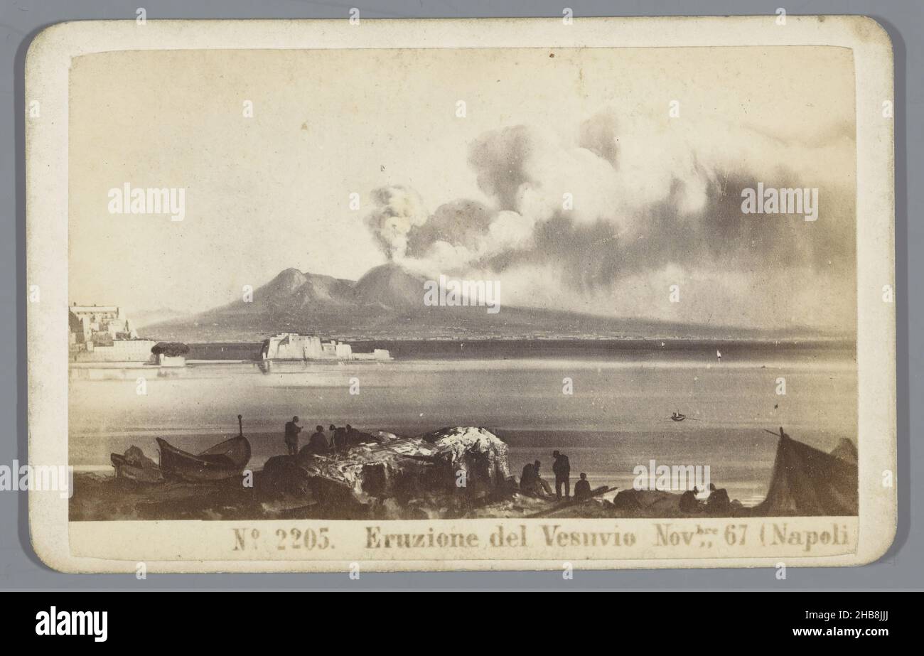 Photoreproduction of painting of an eruption of Mount Vesuvius, Eruzione del Vesuvio (title on object), anonymous, after: anonymous, Nov-1867 - 1885, paper, cardboard, albumen print, height 66 mm × width 102 mm Stock Photo