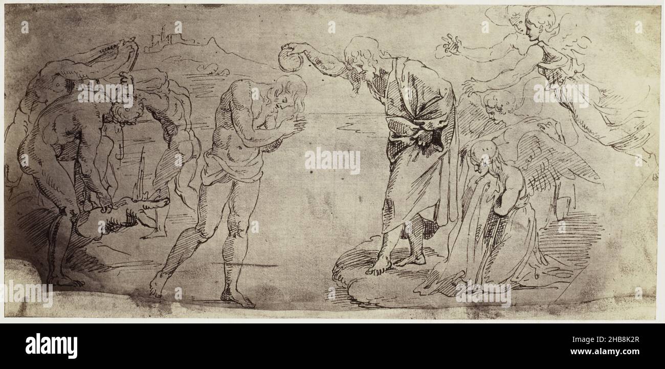 Photoreproduction of a drawing by Raphael, Baptism of Christ in the Jordan River, Charles Thurston Thompson (mentioned on object), intermediary draughtsman: Rafaël (mentioned on object), Windsor Castle, c. 1852 - in or before 1857, paper, albumen print, height 160 mm × width 333 mm Stock Photo