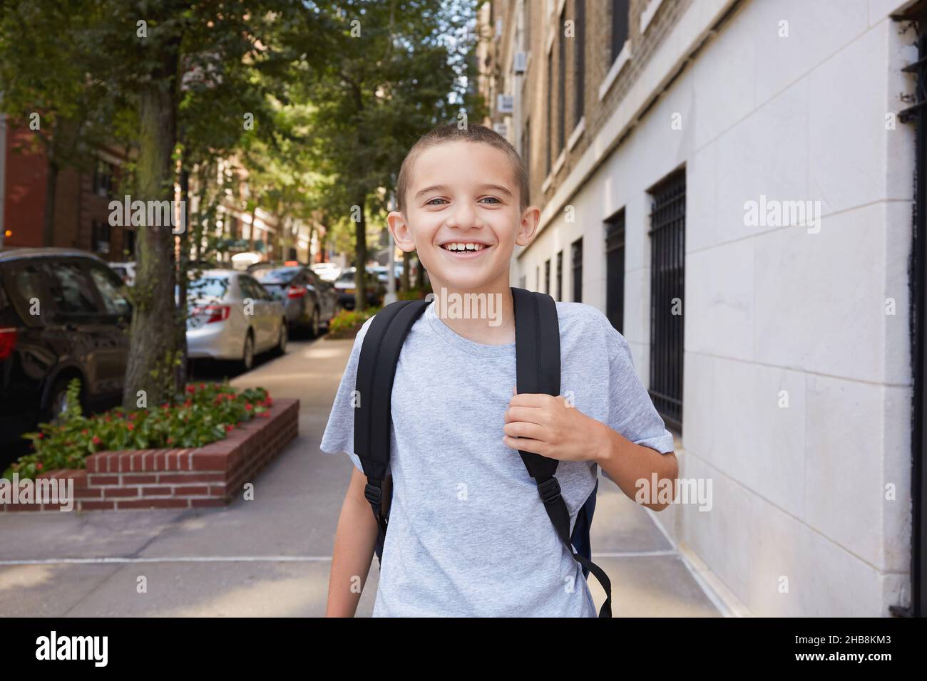 USA, New York, New York City, Portrait of smiling boy (89) wearing