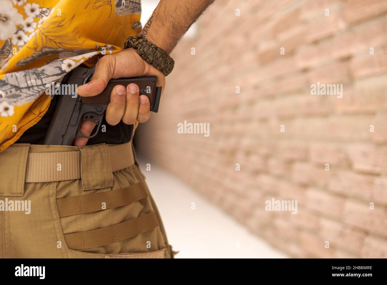 Man handling firearm revolver pistol Stock Photo Alamy