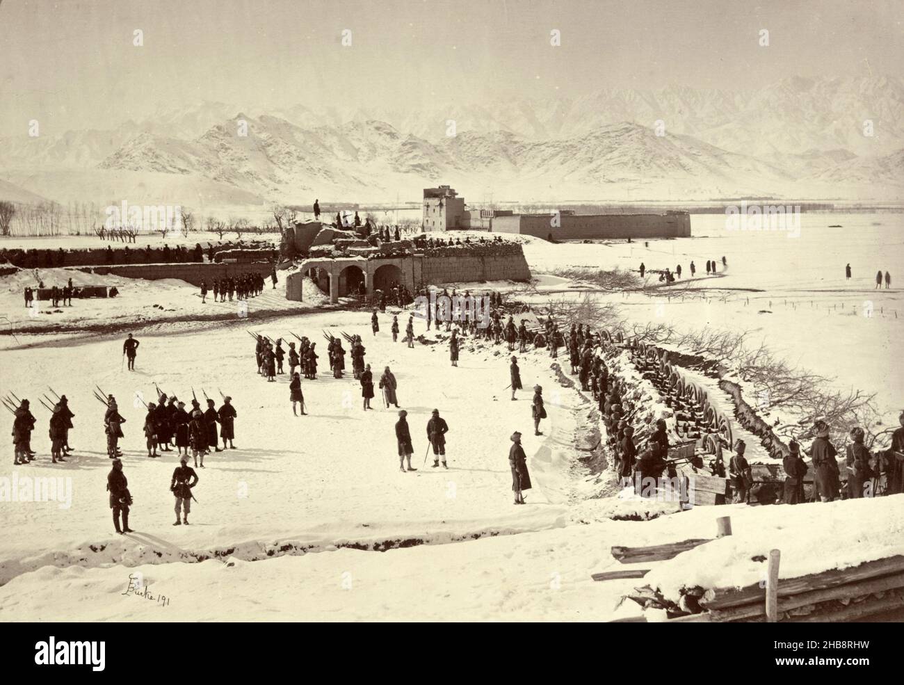 Army Unit in Position during the Winter in the Second Anglo-Afghan War, Army Unit in Position during the Second Anglo-Afghan War, John Burke (mentioned on object), Kabul, 3-Dec-1879, paper, albumen print, height 213 mm × width 272 mm Stock Photo