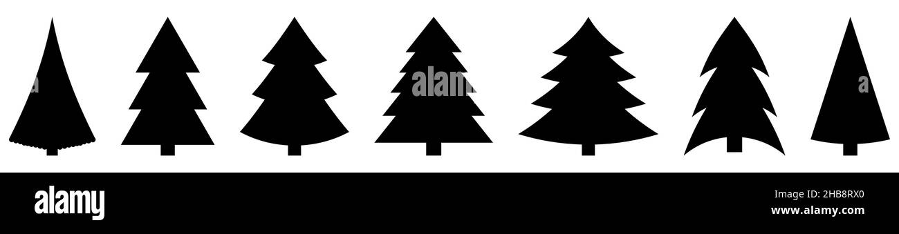 Set of christmas tree icons. Black silhouette design. Vector ...