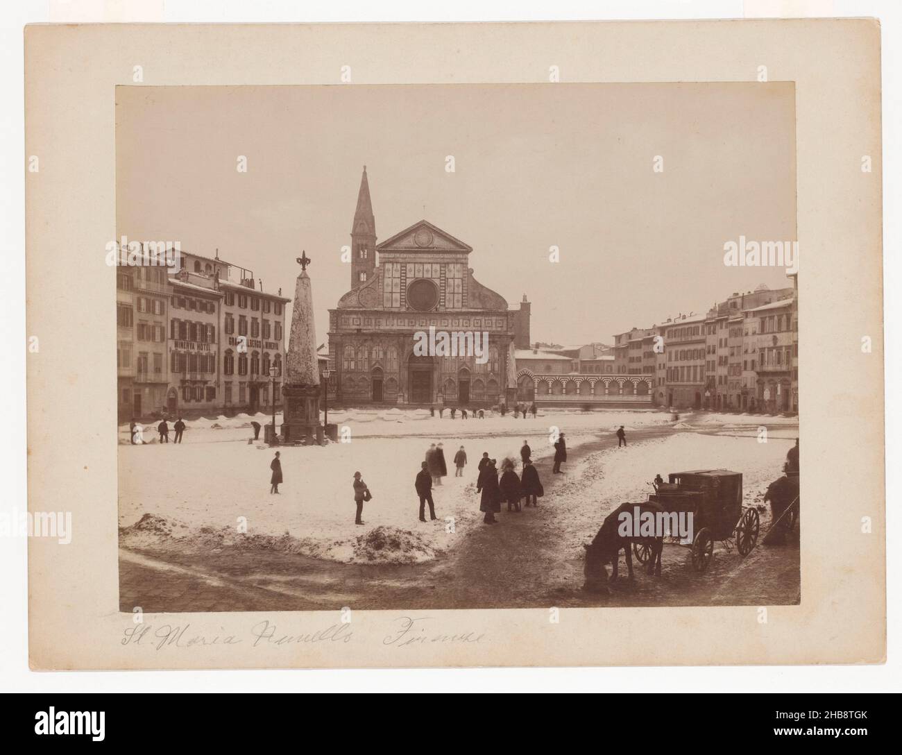Exterior of the Santa Maria Novella in Florence, Italy, St Maria Novella, Firenze (title on object), anonymous, Bartolomeo Ammannati, Florence, 1851 - 1900, cardboard, paper, albumen print, height 241 mm × width 321 mm Stock Photo