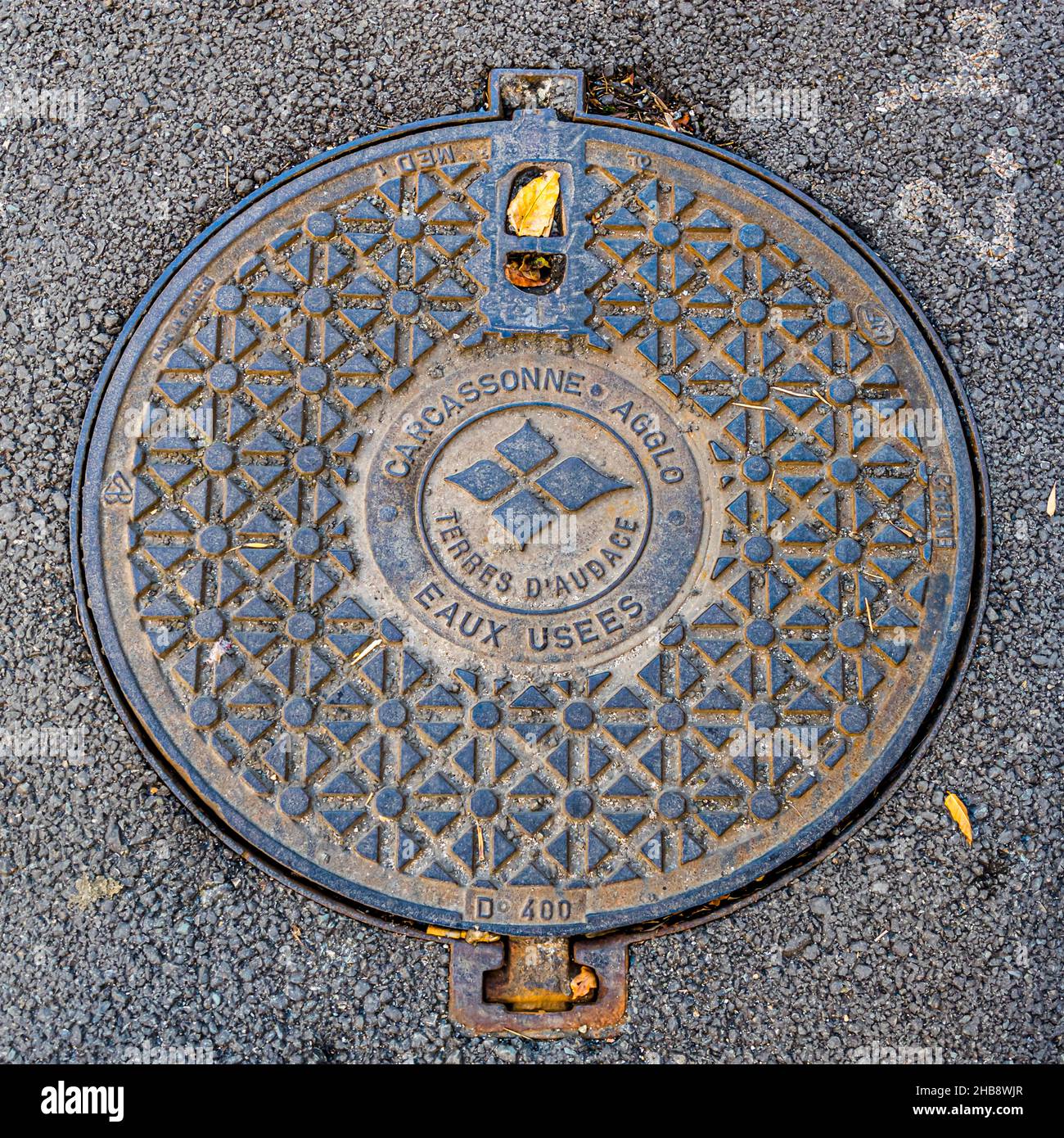 Manhole cover in Carcassonne, France Stock Photo