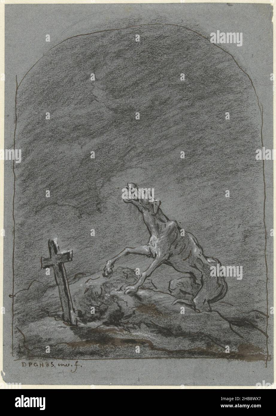 Whining dog at the grave of its master, draughtsman: David Pièrre Giottino Humbert de Superville, 1780 - 1849, paper, ink, pen, height 232 mm × width 165 mm Stock Photo