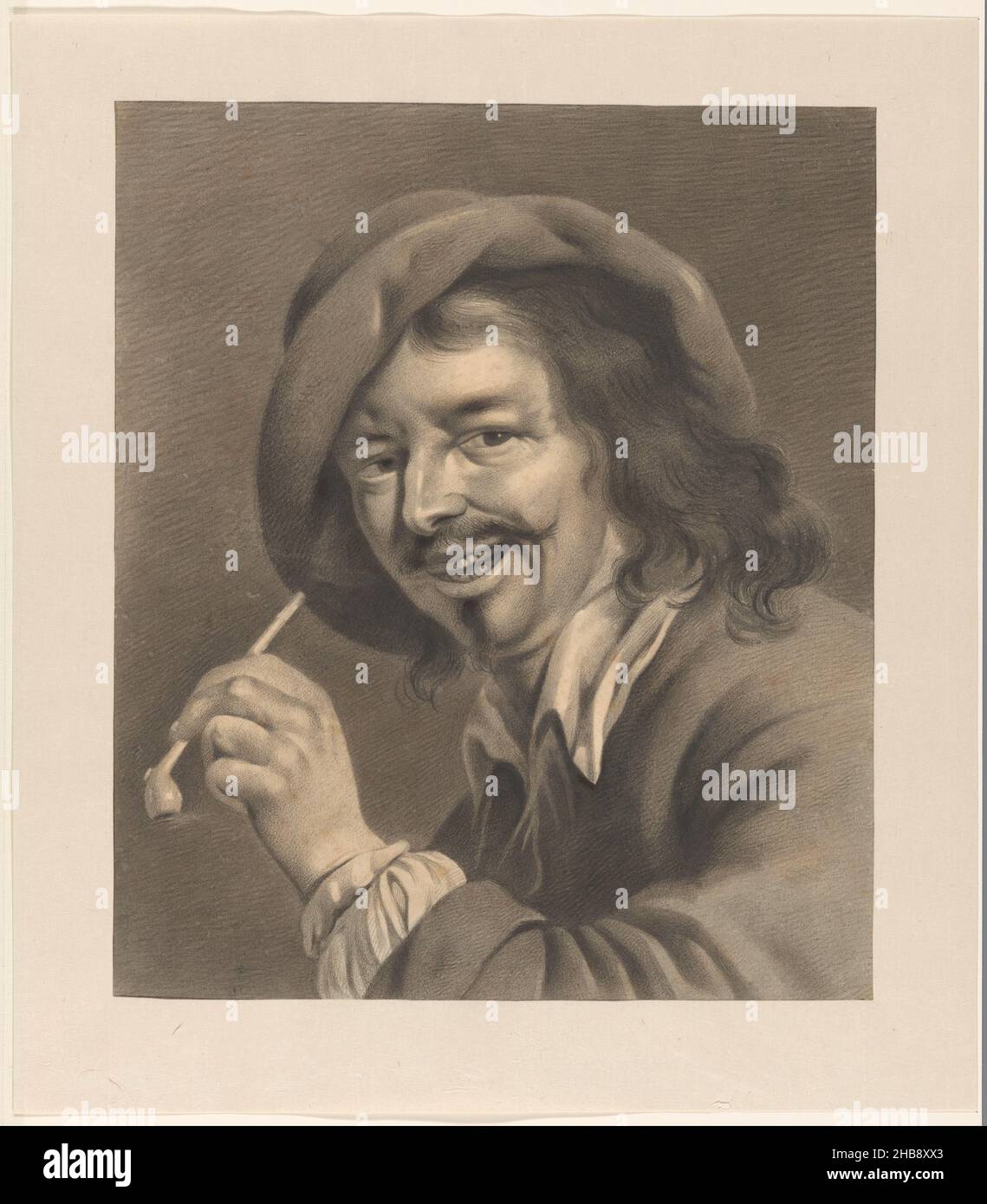 Sense of smell: laughing pipe smoker, draughtsman: Jan Adriaan Antonie de Lelie, after: Petrus Staverenus, 1798 - 1845, paper, chalk, height 388 mm × width 329 mm Stock Photo