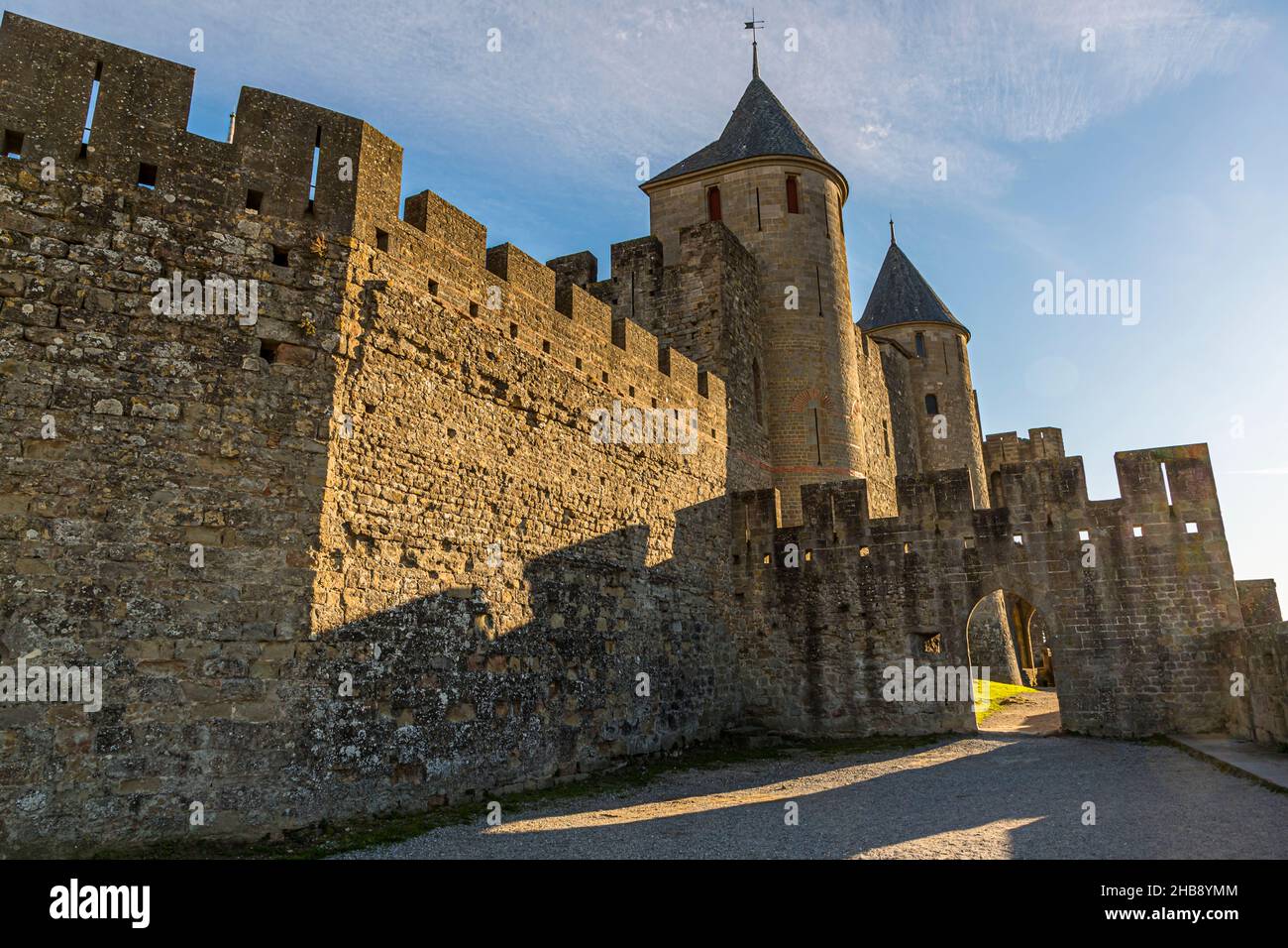 Medieval fortress located on a hill of the old town, called Cité of Carcassonne. Carcassonne, France Stock Photo