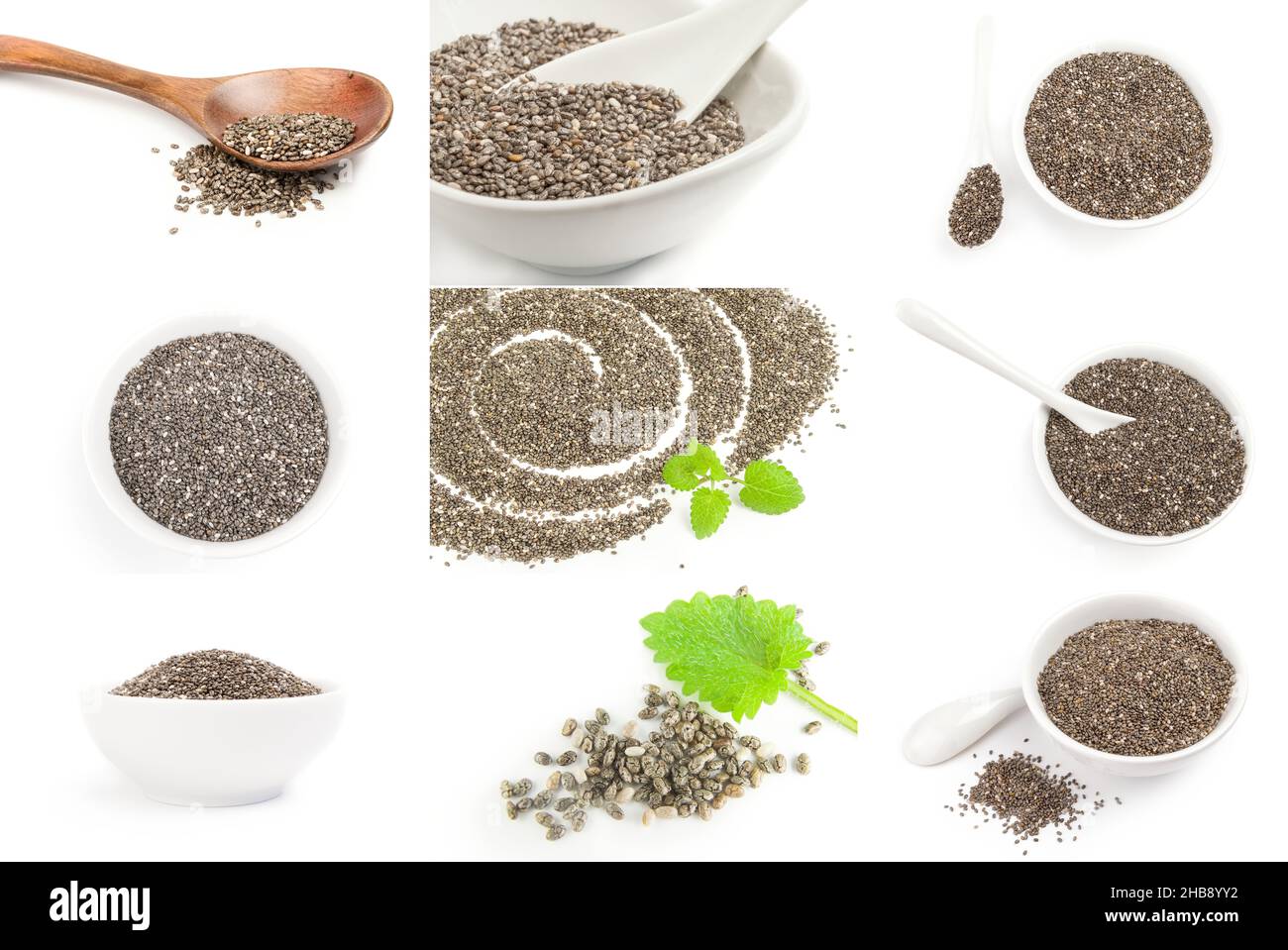 Collection of chia seeds isolated on a white background cutout Stock ...