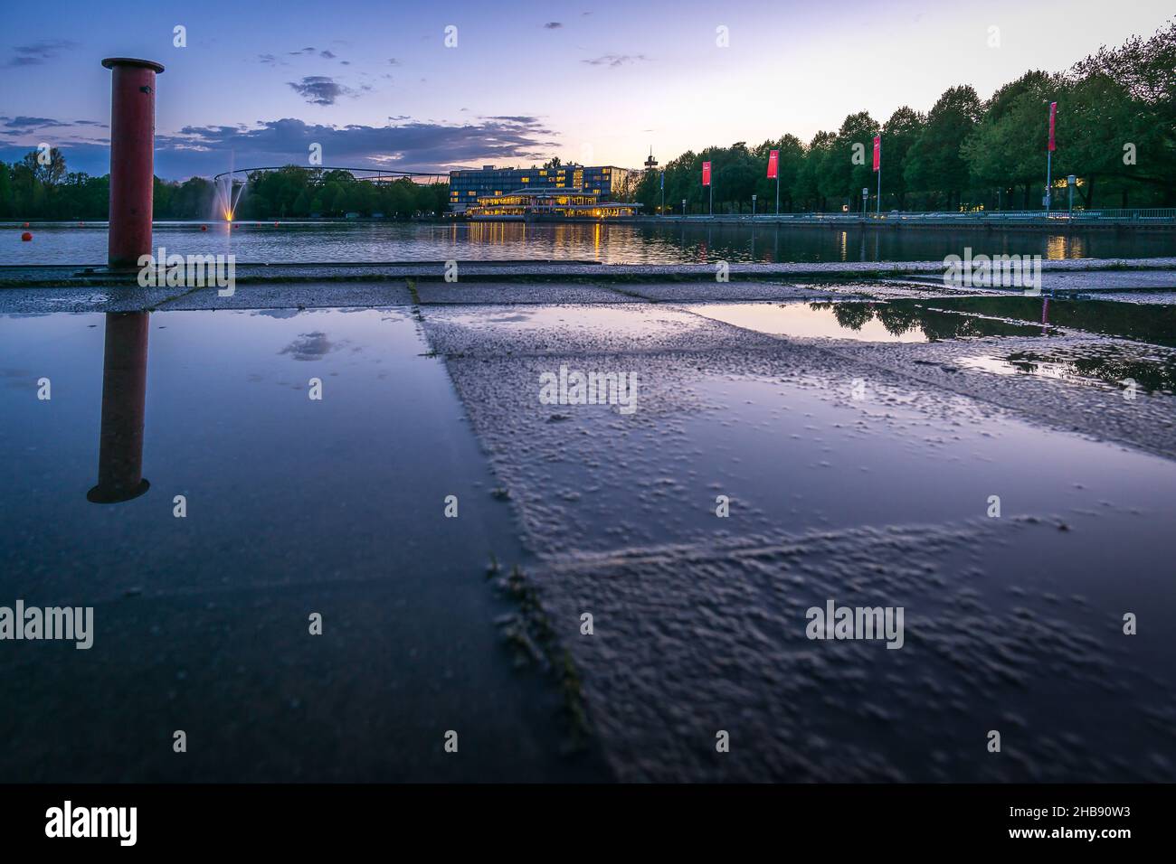 Beautiful view of a puddle at the edge of Masch lake in Hanover, Germany Stock Photo
