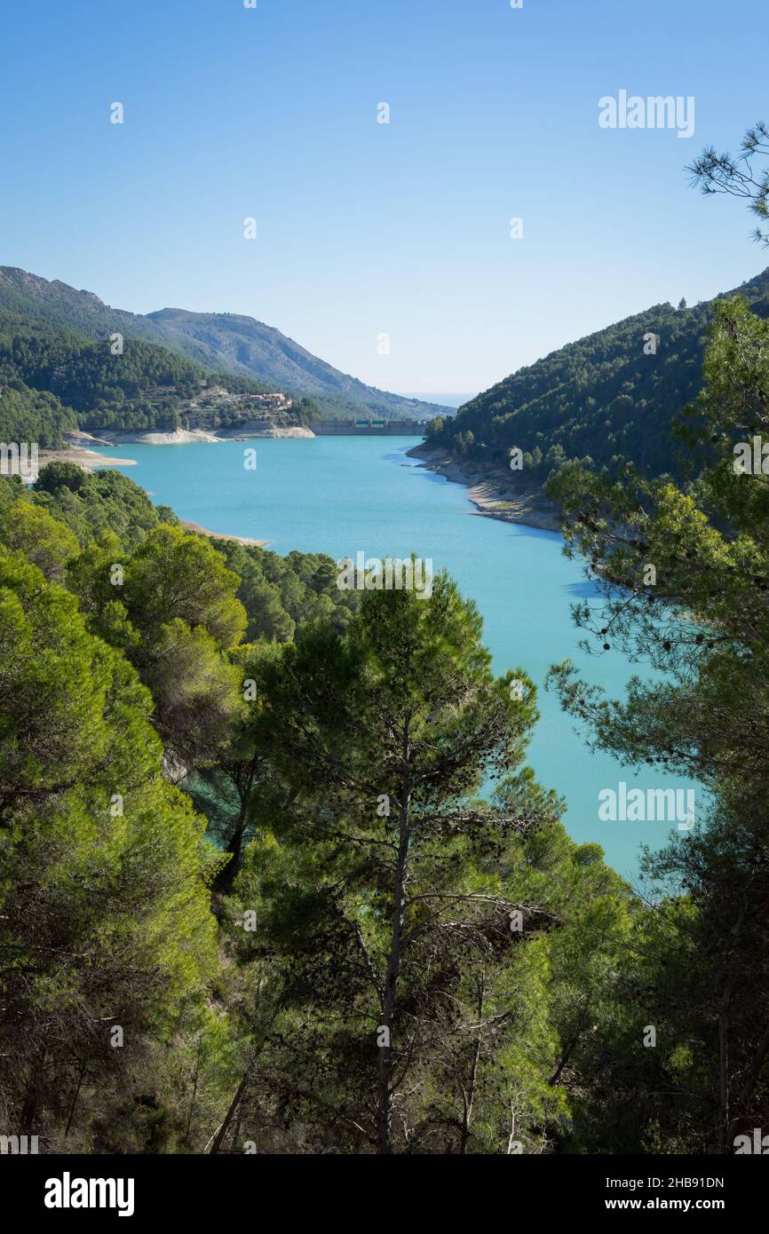 beautiful turquoise mountain lake in Spain and scenic mediterranean landscape Stock Photo