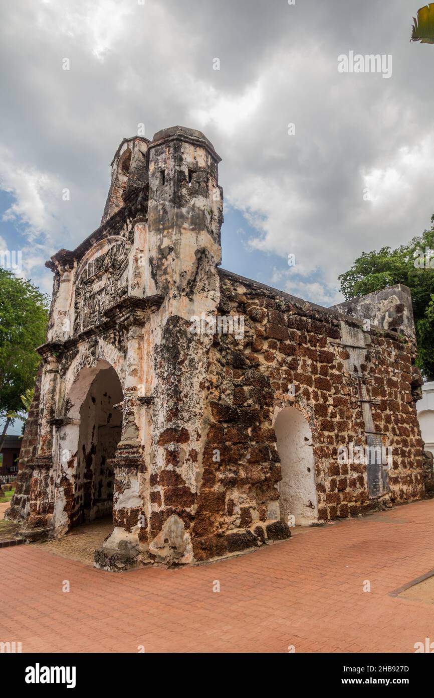 Porta de Santiago gate house of A Famosa fortress in Malacca Melaka , Malaysia Stock Photo