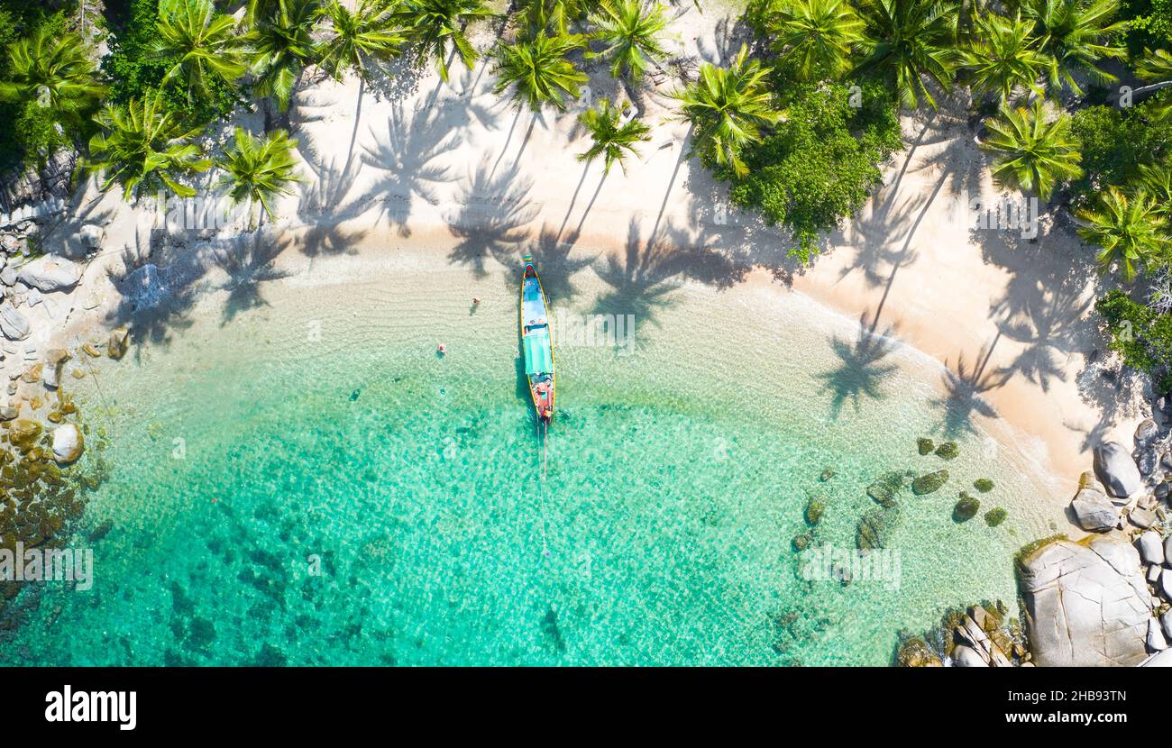 Aerial view tropical beach Sai Nuan, koh Tao, Thailand Stock Photo