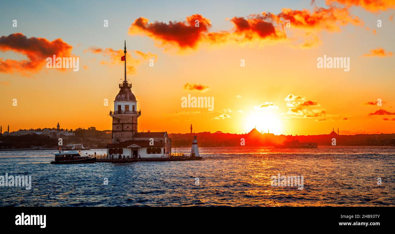 Maiden's tower at sunset time - Istanbul, Turkey Stock Photo
